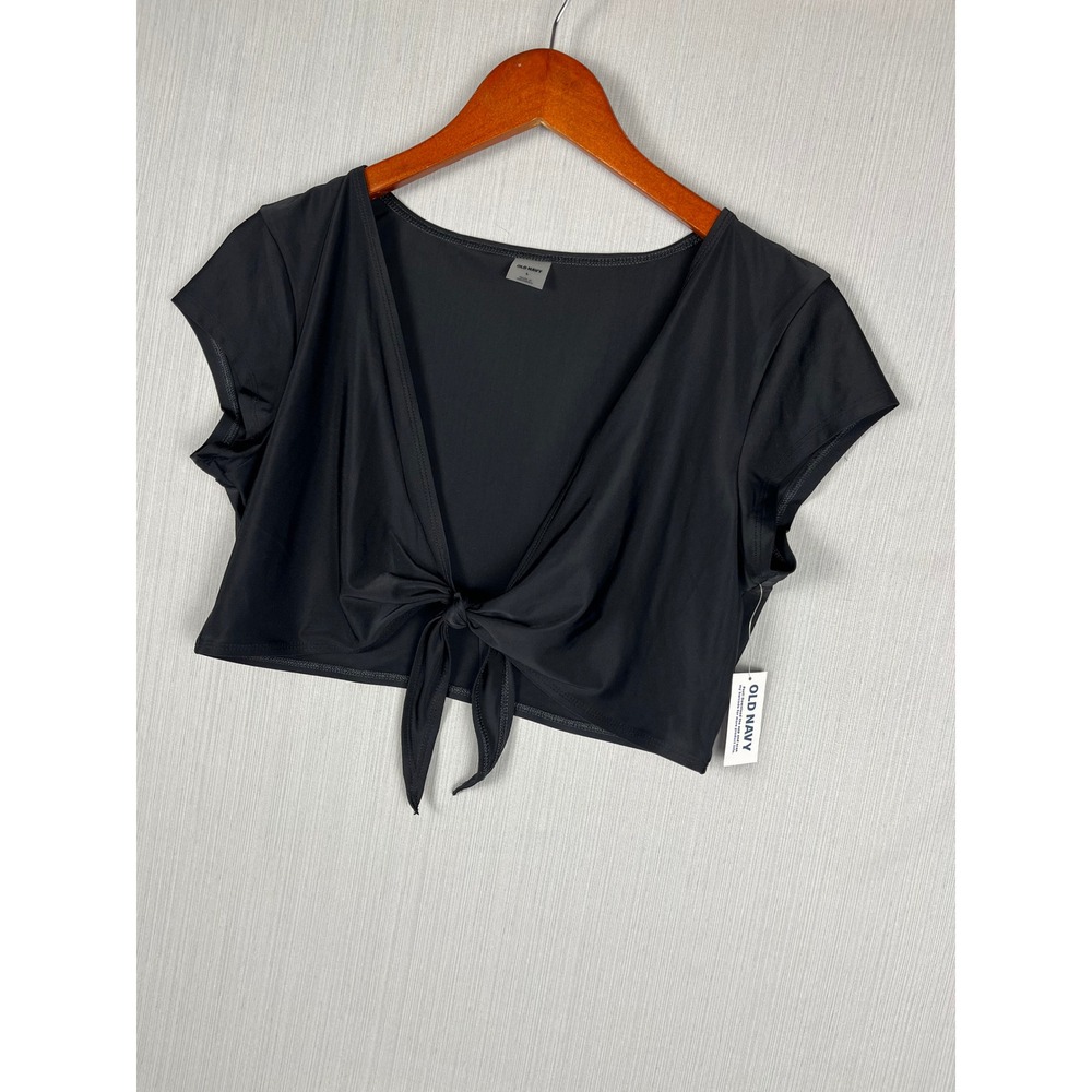 Old Navy Swim Top Womens L Black Tie-Front Crop Top‎ Short Sleeve NWT